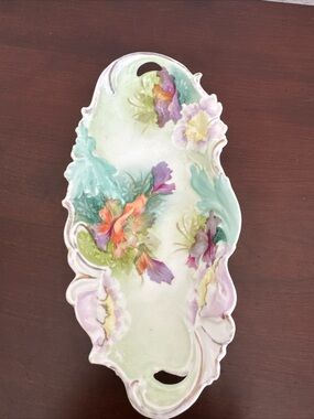 Hand-Painted Floral Porcelain Vanity Tray - Pastel Green, Pink, Lavender
